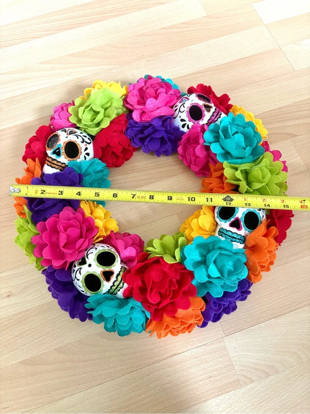 Day of the Dead Sugar Skull Floral Wreath Día de los Muertos Halloween